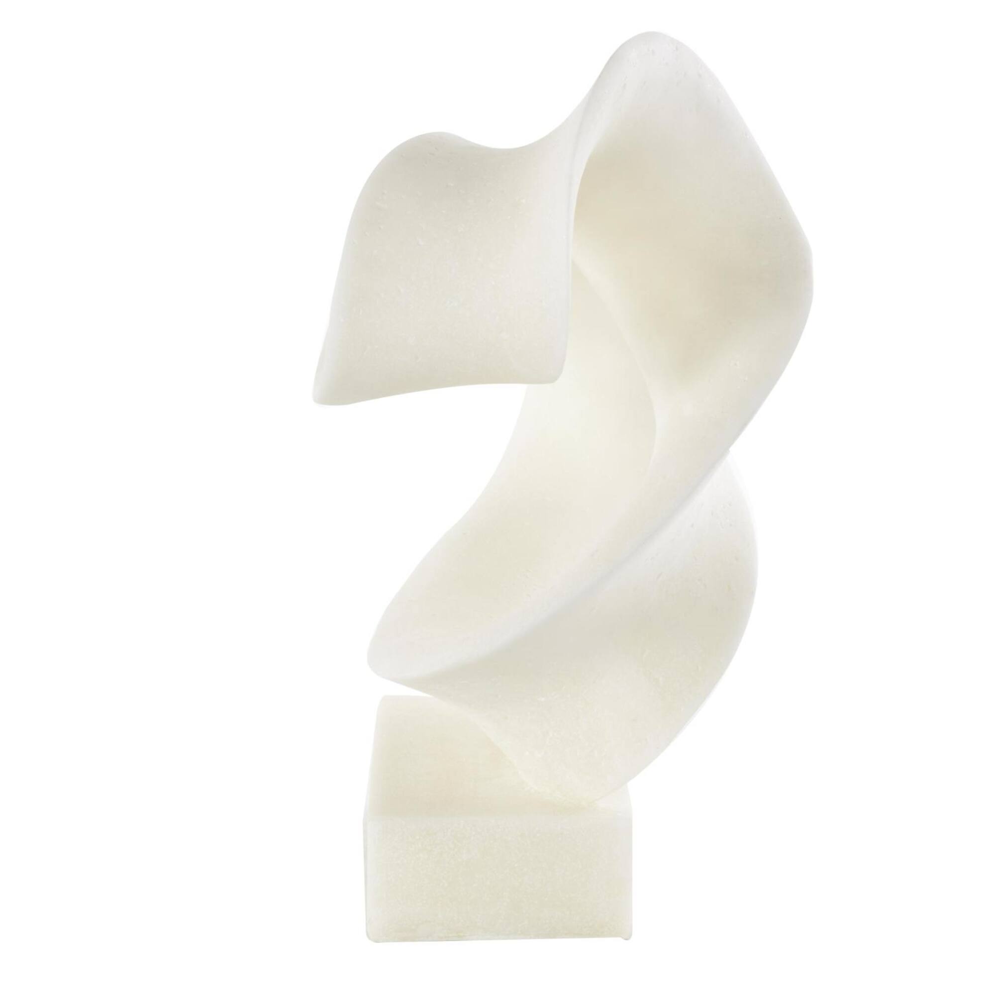 19.5" White Polystone Abstract Twisted Wave Decorative Sculpture with Elevated Base